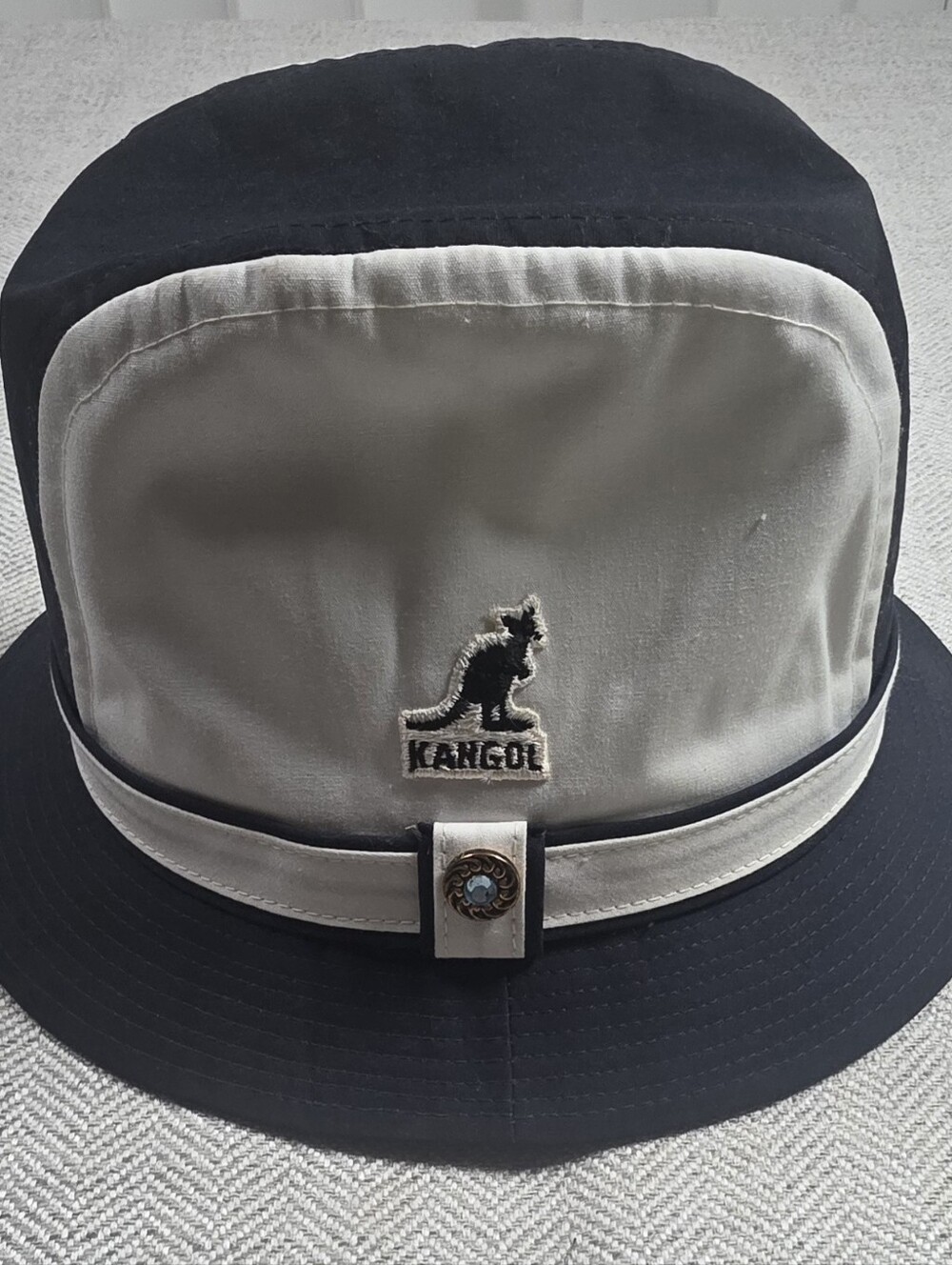 Vtg 80s Kangol Design Bucket Hat Two Tone Black Cream Casual Hat Satin Lined Sm